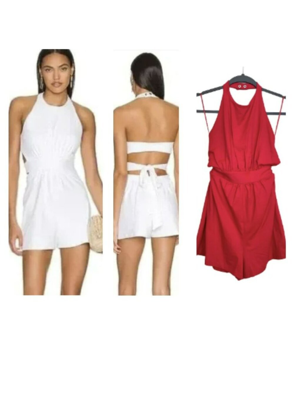 Susana Monaco Jersey Red Romper High Halter Tie Open Strappy Back Medium NWT